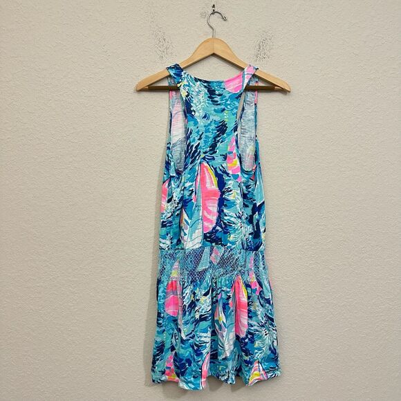 LILLY PULITZER Tideline Mini Dress Sparking Blue Sleeveless Smocked Summer - Picture 2 of 15